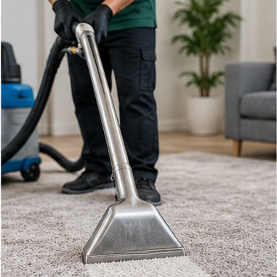 Technician using a professional carpet cleaning machine in Dubai