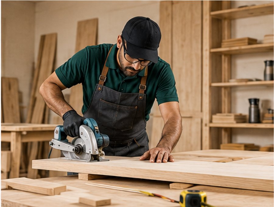 Carpenter doing professional wood work in a workshop